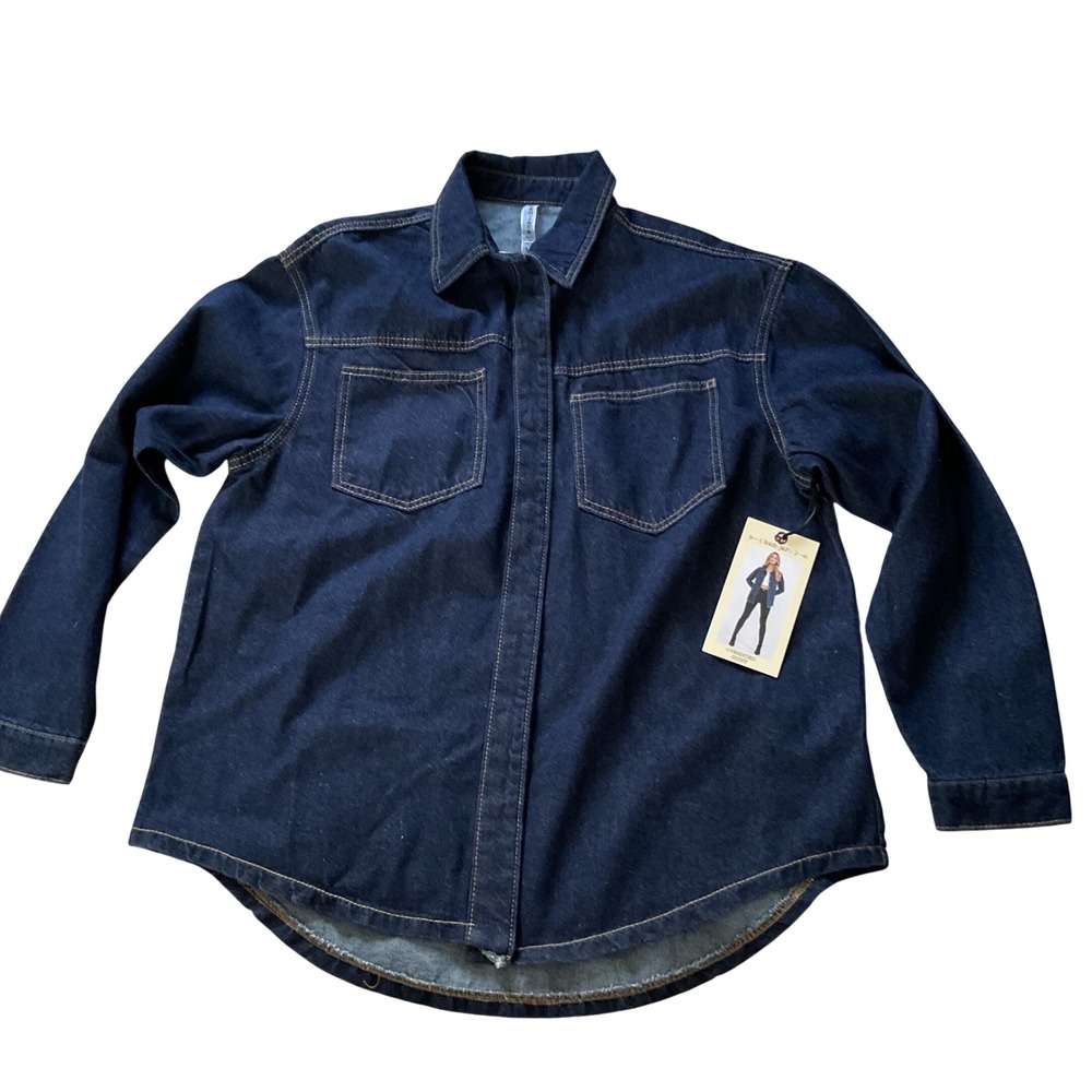 Banjara Womens Indigo Denim Shirt Jacket Snap Front Shacket Dark Wash Medium NWT